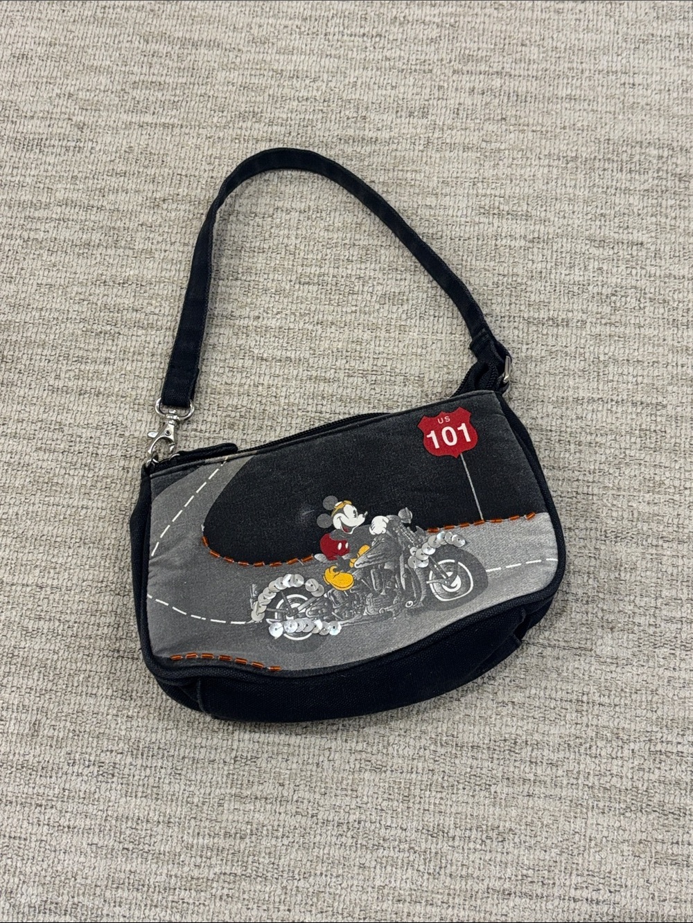 Black Mickey Mouse Motorcycle Crossbody Shoulder Bag by